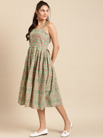 Load image into Gallery viewer, Strappy Box pleate Midi dress with front buttons
