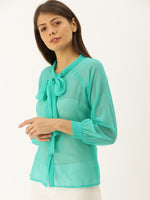 Load image into Gallery viewer, Tie up collar shirt blouse

