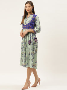 Printed Midi dress with mock waistcoat