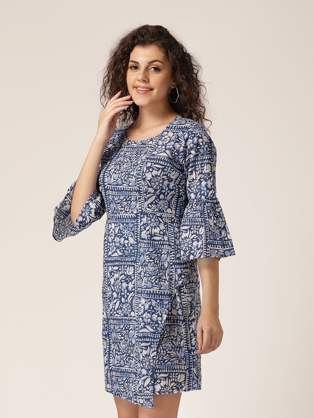 Bell sleeve overlap shift dress