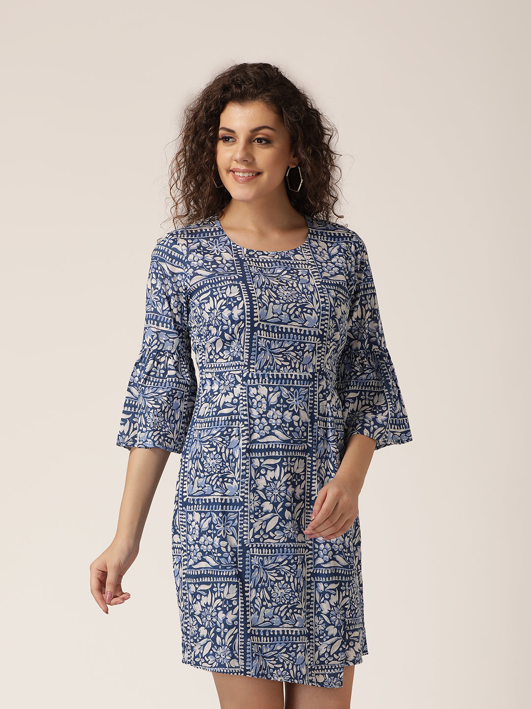 Bell sleeve overlap shift dress