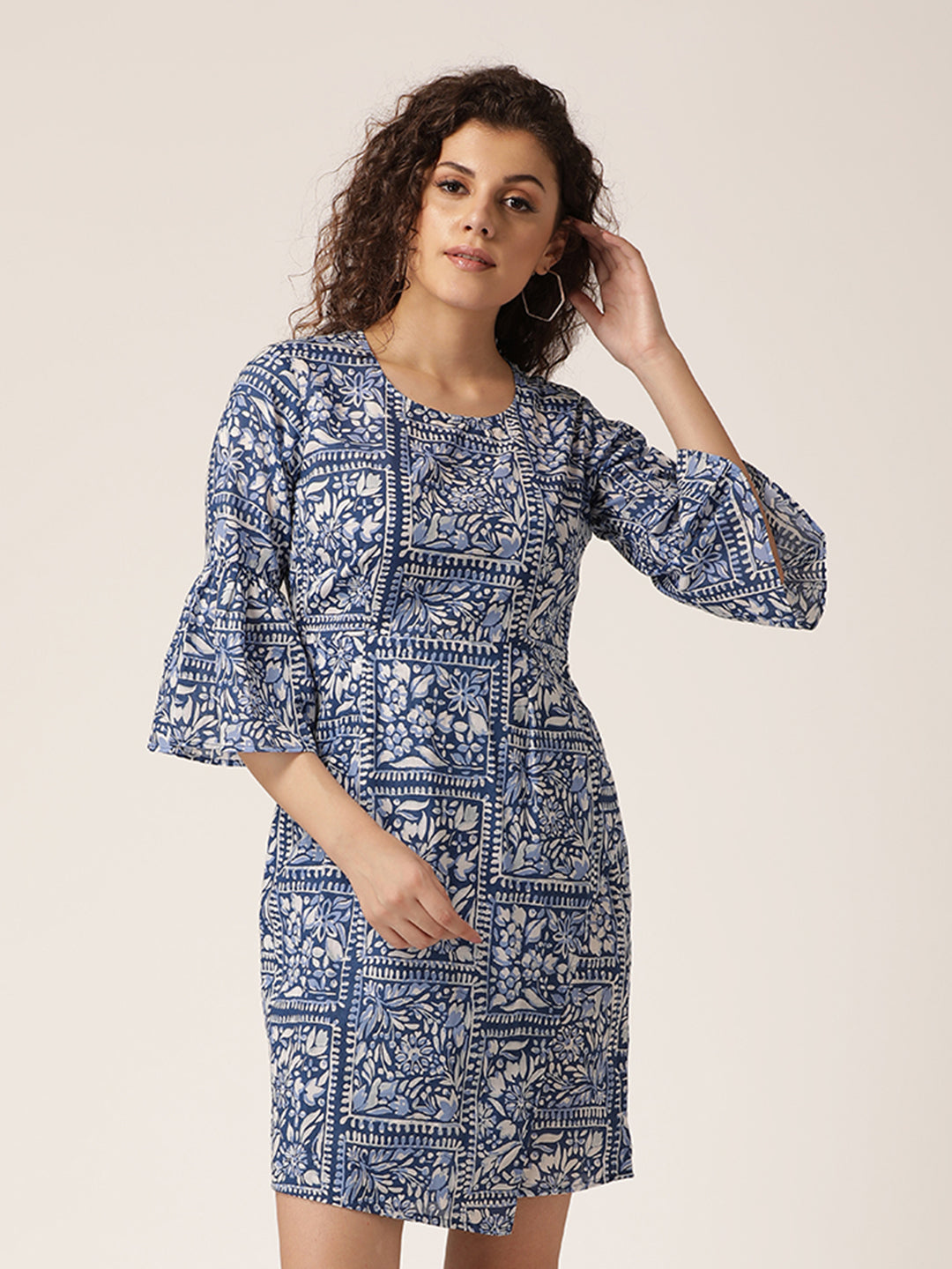 Bell sleeve overlap shift dress