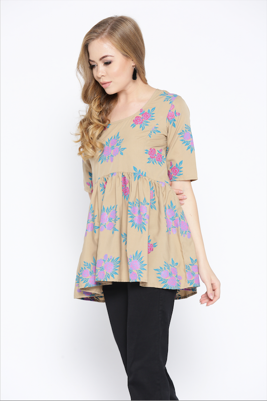 Floral printed top with flare