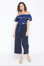 Off shoulder top with criss cross tie up in Blue