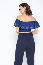 Off shoulder top with criss cross tie up in Blue