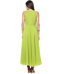 Green coloured Solid Maxi Dress