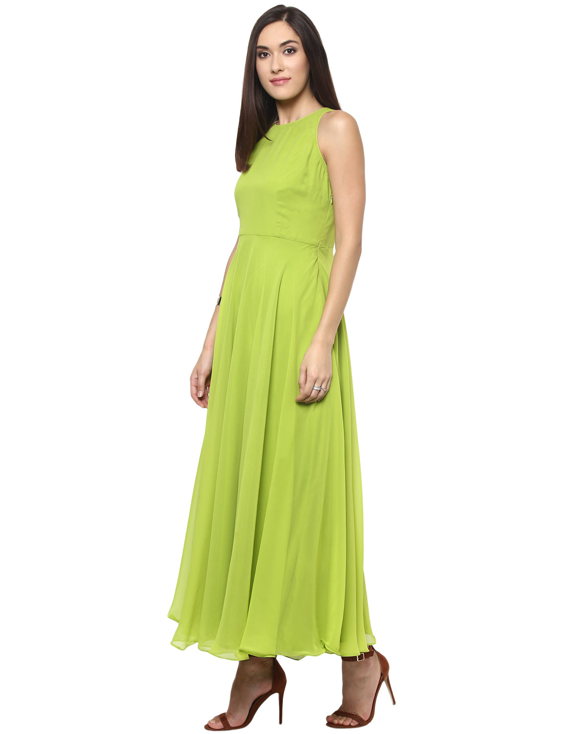 Green coloured Solid Maxi Dress