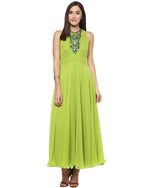 Load image into Gallery viewer, Green coloured Solid Maxi Dress
