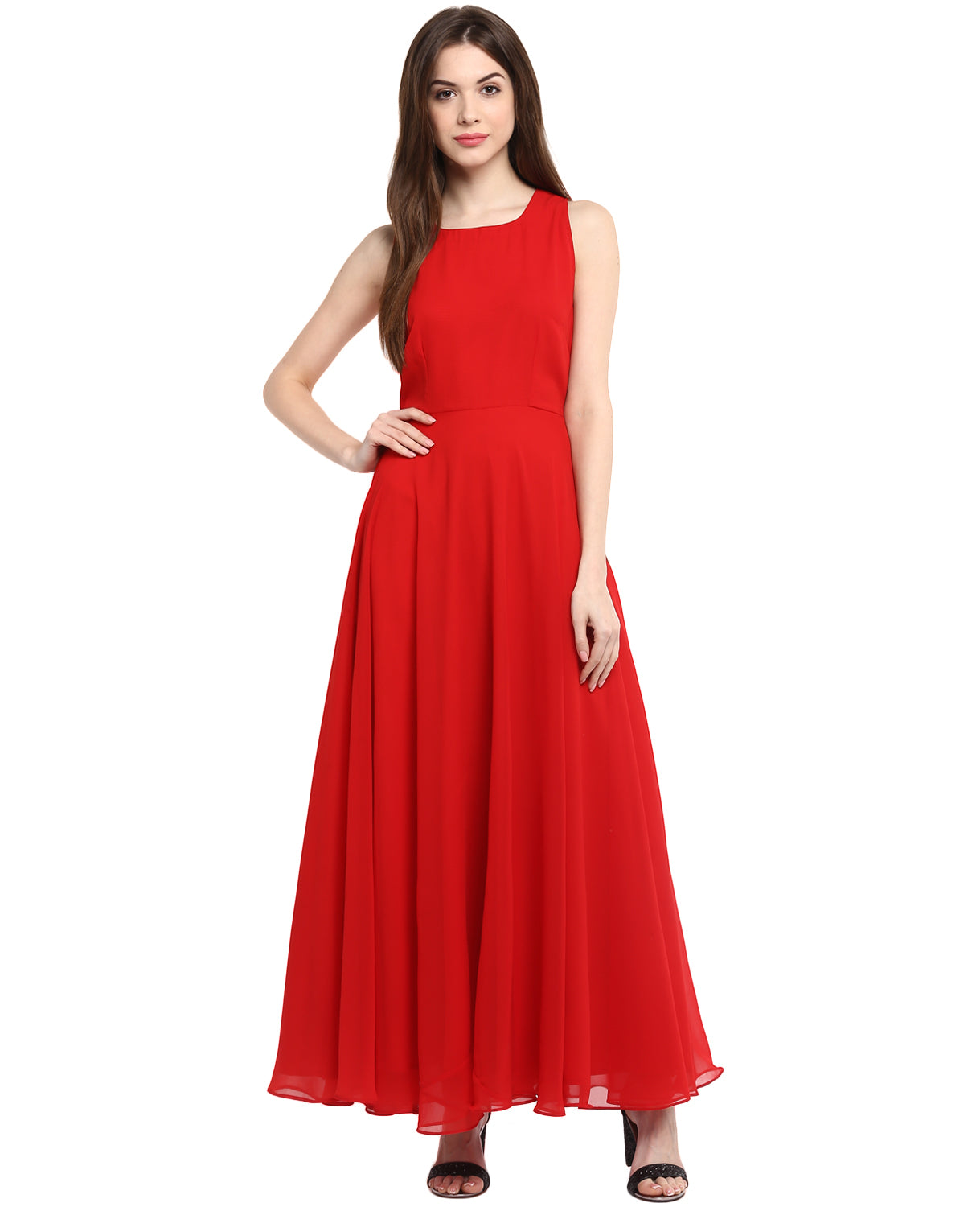 Red Solid Maxi Dress