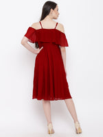 Load image into Gallery viewer, Maroon Coloured Solid Skater Dress
