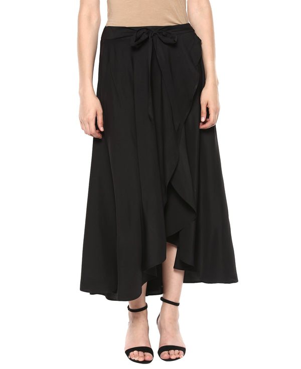 Overlap midi skirt in black