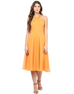 Load image into Gallery viewer, Orange Coloured Solid Skater Dress
