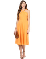 Load image into Gallery viewer, Orange Coloured Solid Skater Dress
