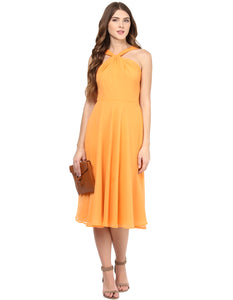 Orange Coloured Solid Skater Dress