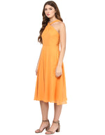 Load image into Gallery viewer, Orange Coloured Solid Skater Dress
