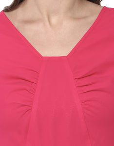 Front Gathered Midi Skater Dress in Pink
