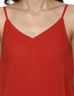 Flare yoke midid dress in Red