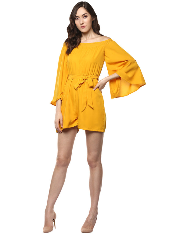 Off Shoulder Short Playsuit in Mustard