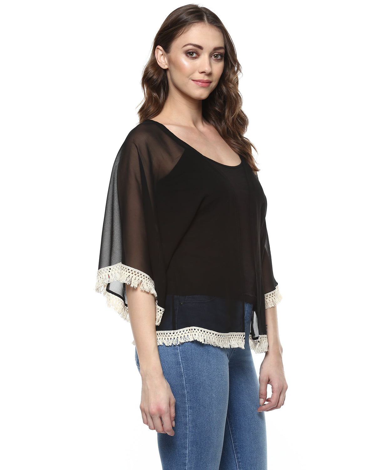 Front Open Fringe Lace Shrug