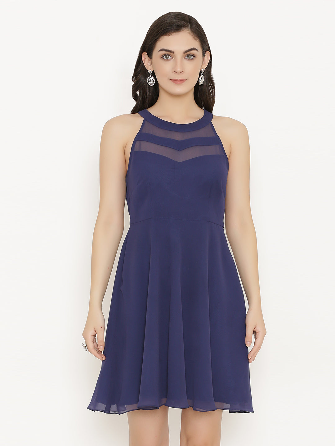 Sheer cut-out neck skater dress