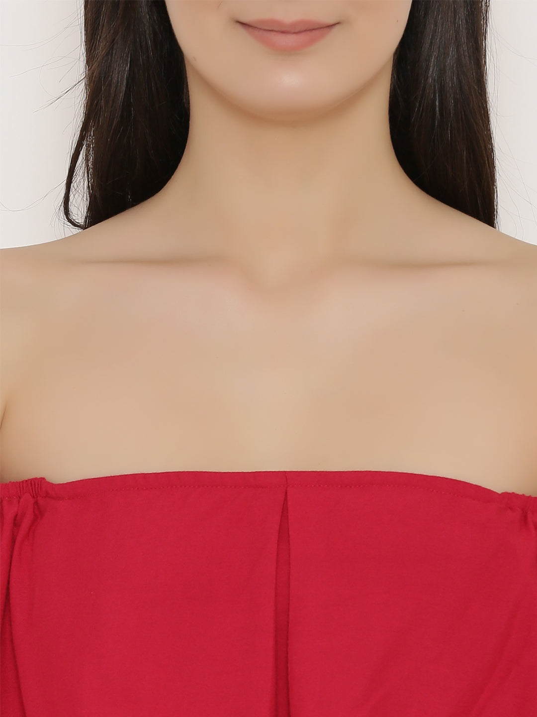 Off shoulder box pleat dress in Red
