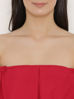Off shoulder box pleat dress in Red