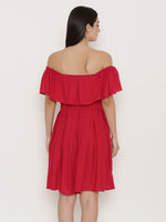Off shoulder box pleat dress in Red