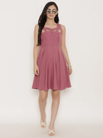 Cutout neck skater dress in Mauve