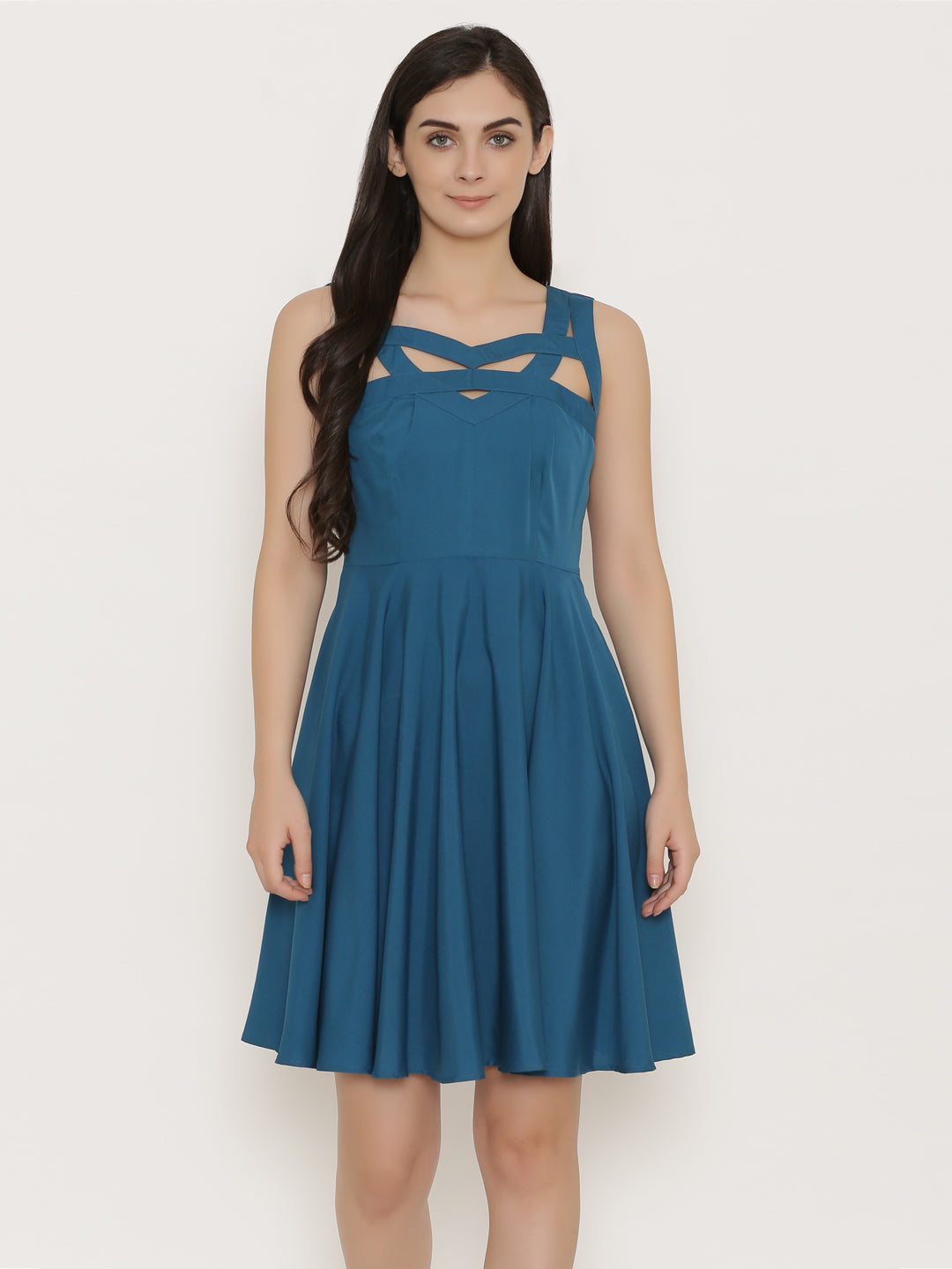 Cutout neck skater dress
