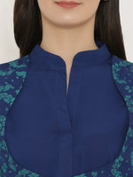 Midi dress with printed mock waistcoat in Midnight Blue