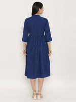 Midi dress with printed mock waistcoat in Midnight Blue