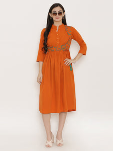 Midi dress with printed mock waistcoat