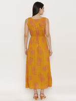 Block Printed Front overlap Maxi dress in Mustard