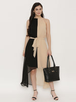 Load image into Gallery viewer, Half Color blocked maxi high low dress
