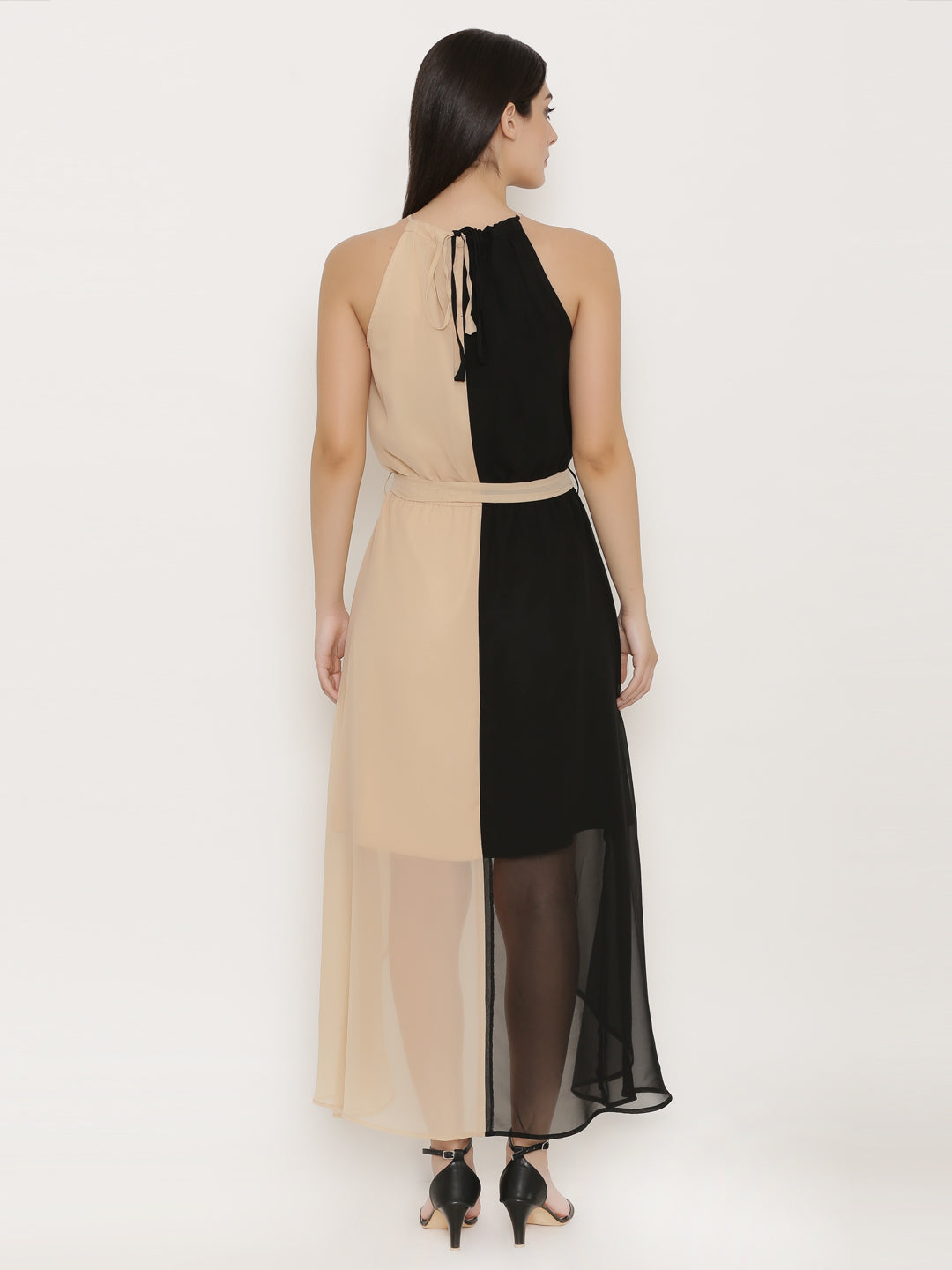 Half Color blocked maxi high low dress