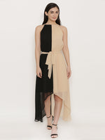 Load image into Gallery viewer, Half Color blocked maxi high low dress
