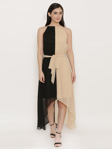 Half Color blocked maxi high low dress