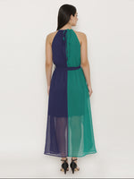 Load image into Gallery viewer, Half Color blocked maxi high low dress
