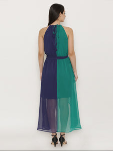 Half Color blocked maxi high low dress