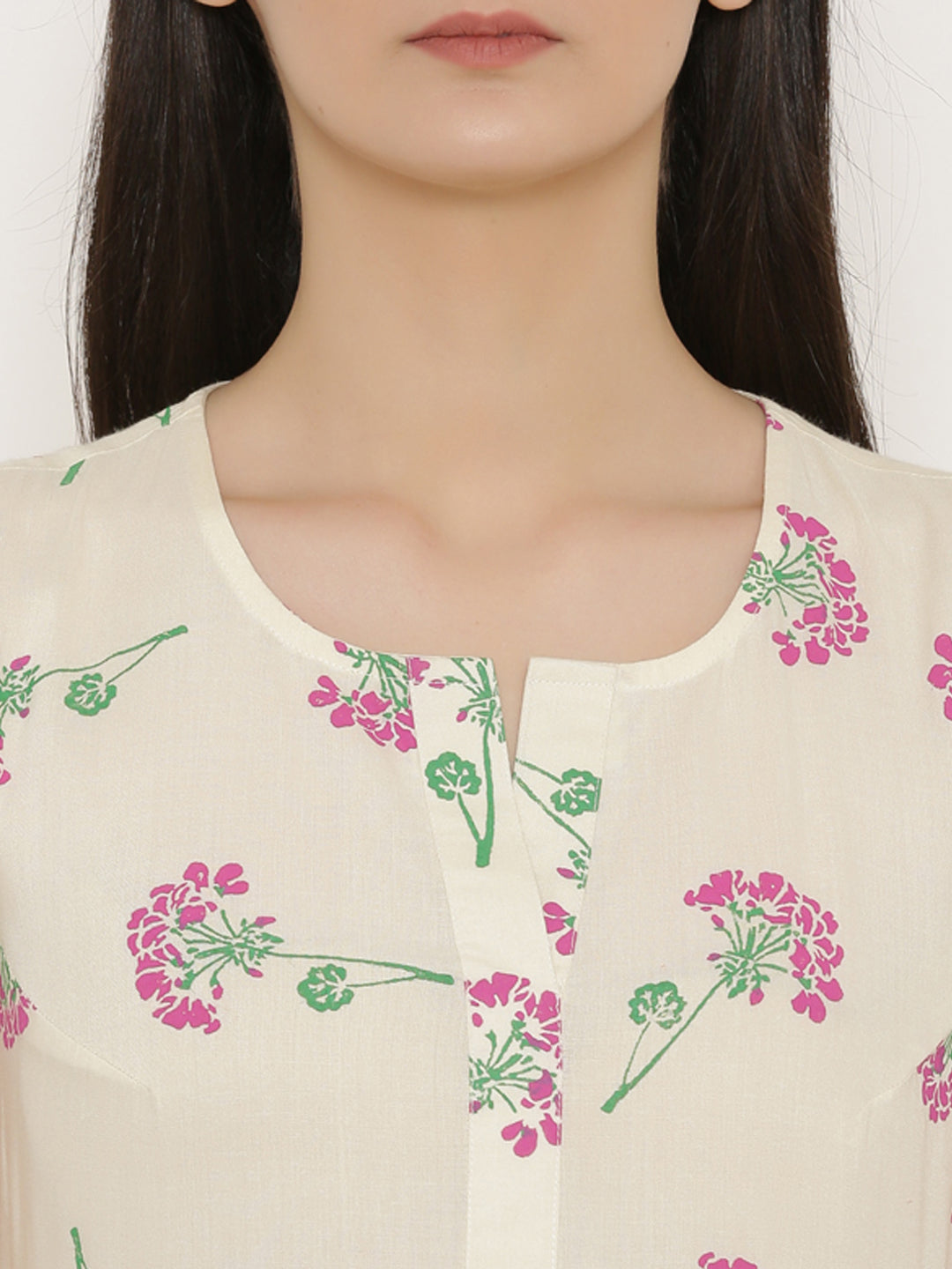 Short Block printed dress with front placket and side gathers in Off White