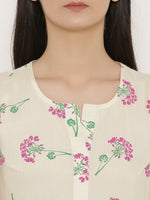 Short Block printed dress with front placket and side gathers in Off White