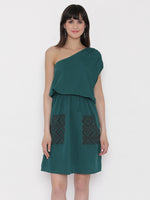 Load image into Gallery viewer, One shoulder Dress with blouson waist and patch pockets
