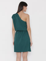 Load image into Gallery viewer, One shoulder Dress with blouson waist and patch pockets
