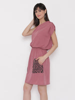 Load image into Gallery viewer, One shoulder Dress with blouson waist and patch pockets
