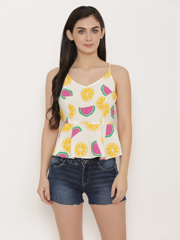 Cropped Peplum Top in Fruit Print