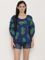 Load image into Gallery viewer, Leaf Print Shoulder tie circular Kaftan Top
