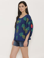 Load image into Gallery viewer, Leaf Print Shoulder tie circular Kaftan Top
