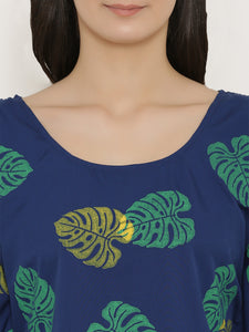 Leaf Print Shoulder tie circular Kaftan Top