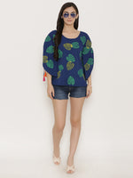Load image into Gallery viewer, Leaf Print Shoulder tie circular Kaftan Top
