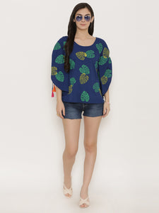 Leaf Print Shoulder tie circular Kaftan Top